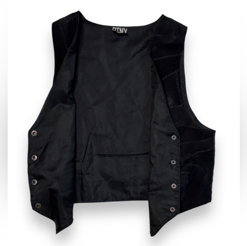 PTNY Black Patchwork Leather Snap Front Vest VINT… - image 3